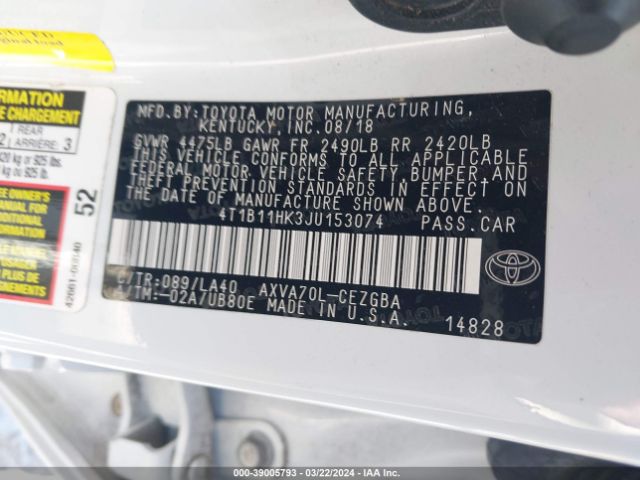 4T1B11HK3JU153074 Toyota CAMRY XLE