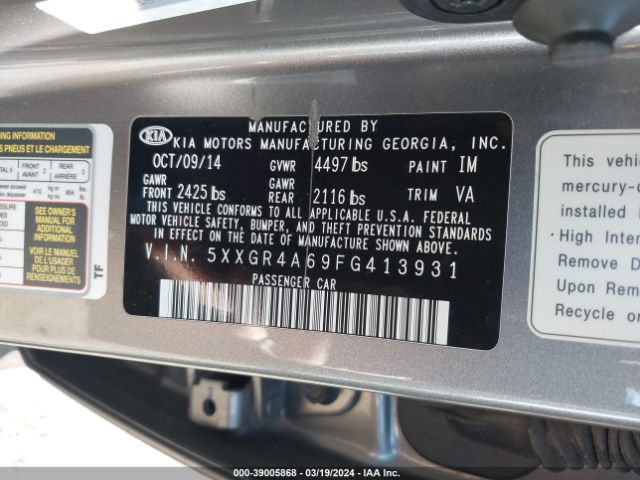 5XXGR4A69FG413931 KIA Optima Sxl Turbo