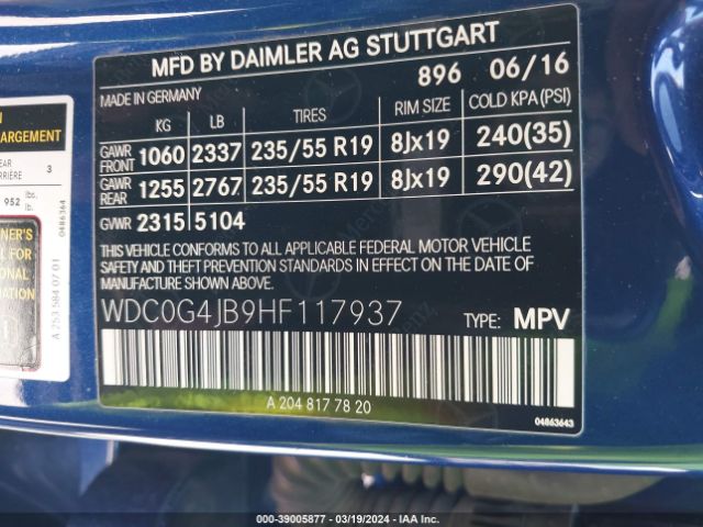 WDC0G4JB9HF117937 Mercedes-Benz GLC 300