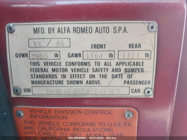 1987 ALFA ROMEO SPIDER ZARBA5585H1048722 Photo 8