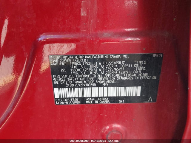 Toyota RAV4 LE 2014 2T3BFREV2EW189799 Image 9