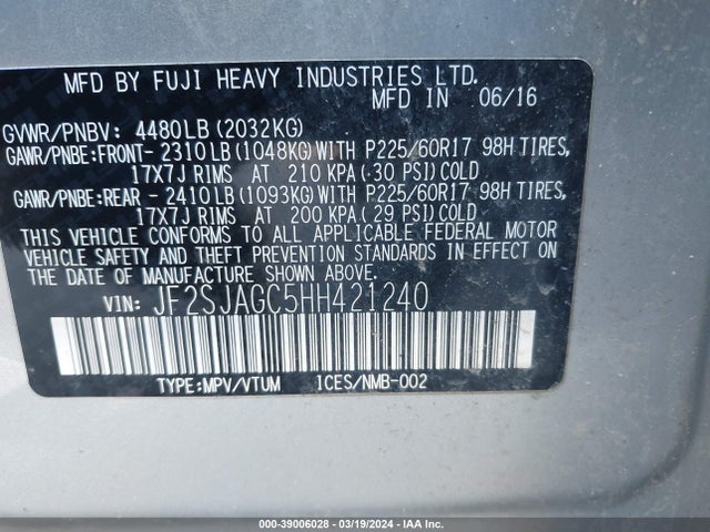 Subaru Forester 2.5i Premium 2017 JF2SJAGC5HH421240 Image 9