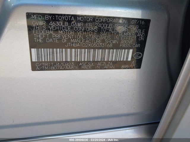 JTHBA1D2XG5033168 Lexus IS 200T