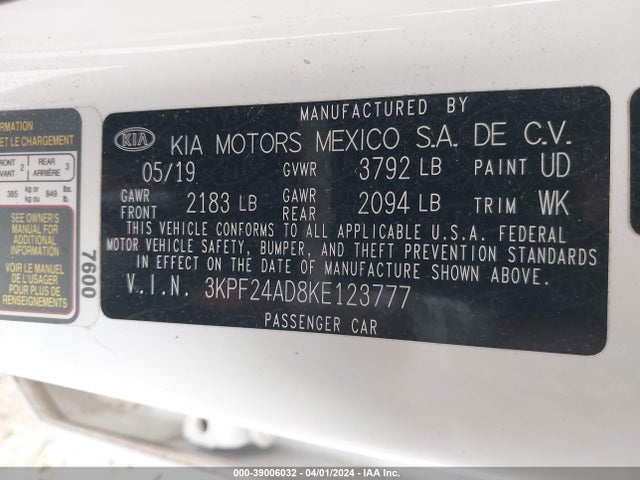 KIA FORTE FE 2019 3KPF24AD8KE123777 Image 9