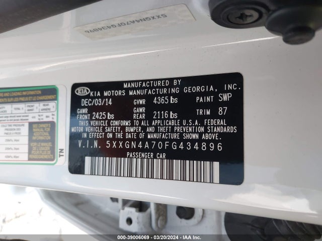 KIA OPTIMA EX 2015 5XXGN4A70FG434896 Image 9
