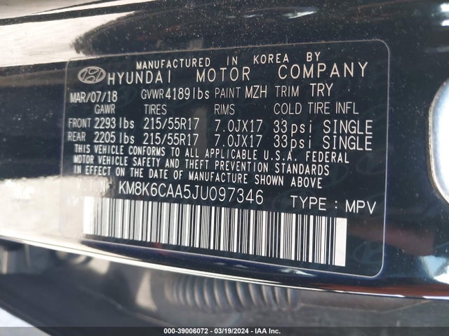 Hyundai Kona Sel 2018 KM8K6CAA5JU097346 Image 9