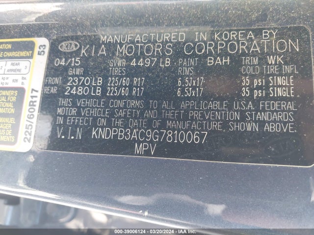 Auction sale of the 2016 Kia Sportage Lx, vin: KNDPB3AC9G7810067, lot number: 39006124