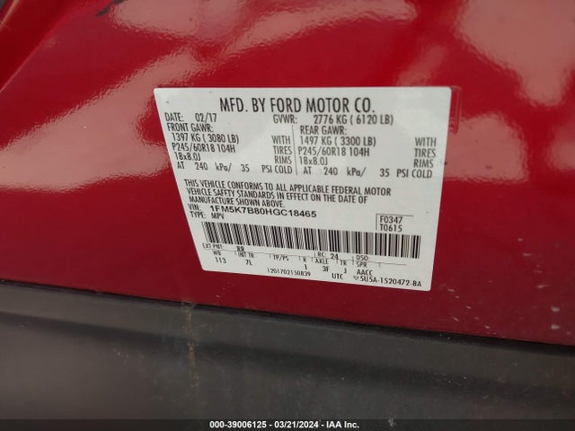 Ford Explorer 2017 1FM5K7B80HGC18465 Image 9