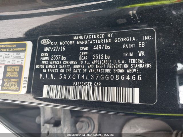 5XXGT4L37GG086466 KIA Optima Lx