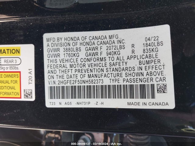 Honda Civic Sport 2022 2HGFE2F50NH582373 Image 9