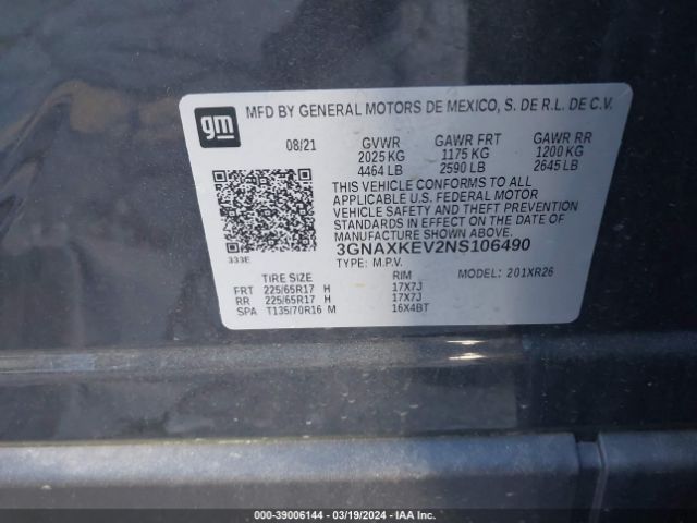 2022 CHEVROLET EQUINOX 3GNAXKEV2NS106490 Photo 8