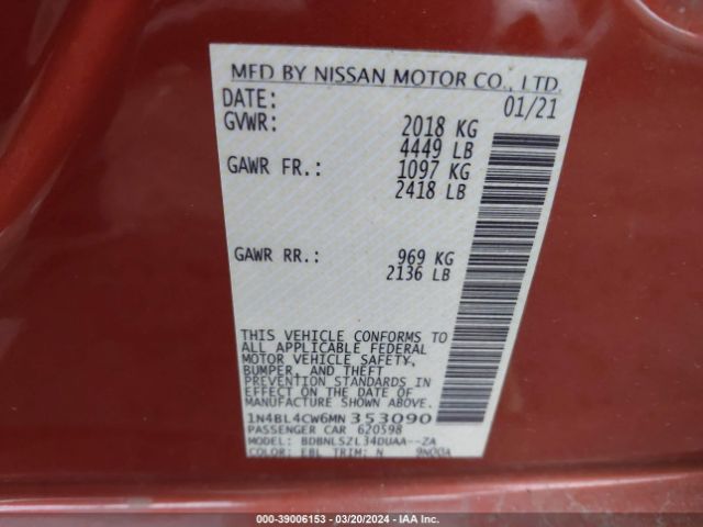 1N4BL4CW6MN353090 Nissan Altima Sr Intelligent Awd