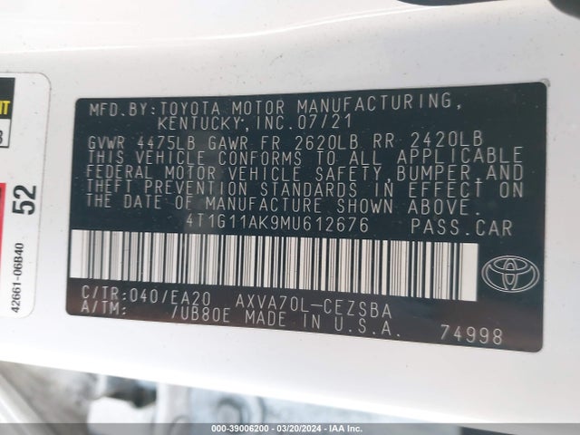 Toyota CAMRY SE 2021 4T1G11AK9MU612676 Image 9