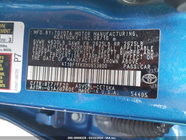 Toyota CAMRY SE 2017 4T1BF1FKXHU653800 Image 9