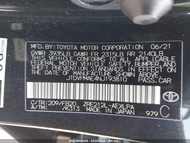 Toyota COROLLA LE 2022 JTDVPMAE4NJ193810 Image 9