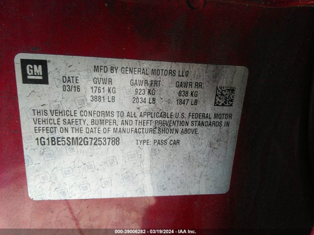Chevrolet Cruze Lt Auto 2016 1G1BE5SM2G7253788 Image 9