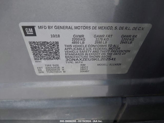 Chevrolet Equinox Premier 2019 3GNAXZEU5KL202541 Image 9