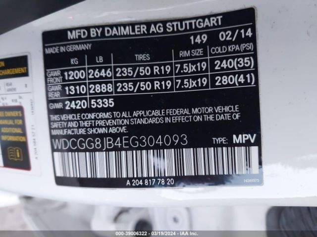 WDCGG8JB4EG304093 Mercedes-Benz Glk 350 4matic