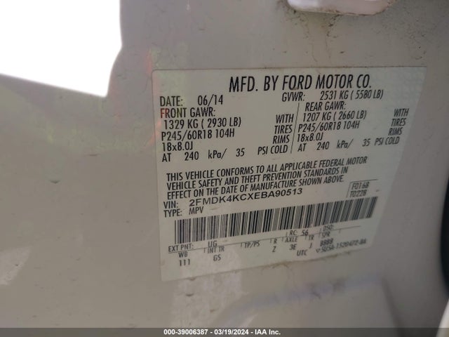 Ford Edge Limited 2014 2FMDK4KCXEBA90513 Image 9