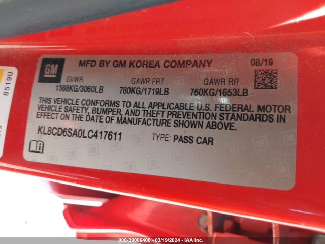 Chevrolet Spark Fwd 1lt Automatic 2020 KL8CD6SA0LC417611 Image 9