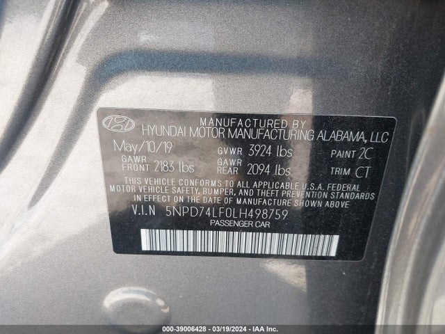 Hyundai ELANTRA SE 2020 5NPD74LF0LH498759 Image 9