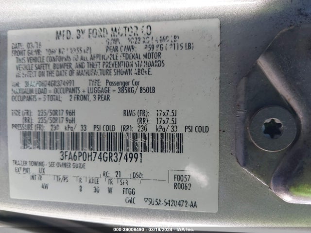Ford FUSION SE 2016 3FA6P0H74GR374991 Image 9