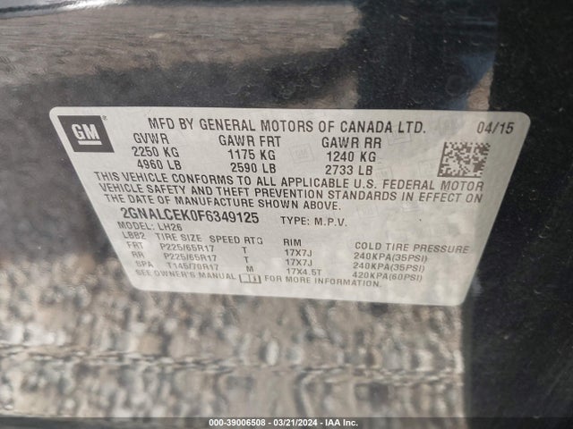 Chevrolet Equinox 2lt 2015 2GNALCEK0F6349125 Image 9
