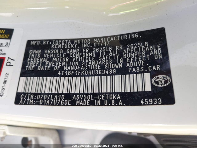 Toyota CAMRY XLE 2017 4T1BF1FK0HU383489 Image 9