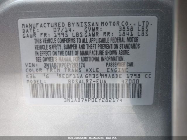 3N1AB7AP0EY282174 Nissan SENTRA SR