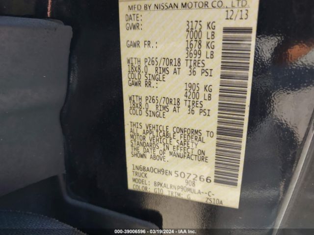 1N6BA0CH9EN507266 Nissan TITAN S