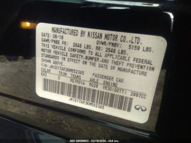 JN1EV7AR3KM552345 Infiniti Q50 3.0t Luxe