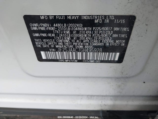 Subaru Forester 2.5i 2016 JF2SJAAC7GH495928 Image 9