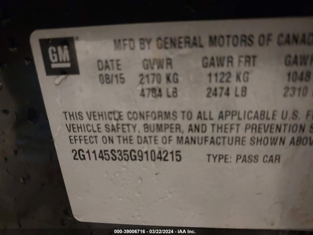 Chevrolet IMPALA 2LZ 2016 2G1145S35G9104215 Image 9