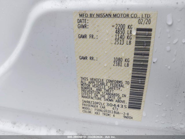 Nissan Leaf Sl Plus 62 Kwh 2020 1N4BZ1DP2LC304435 Image 9