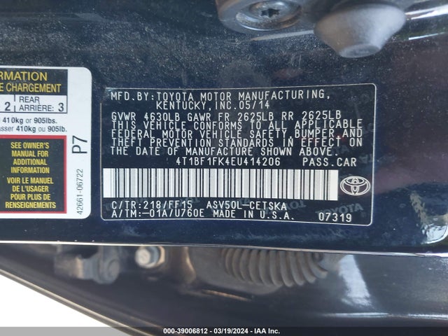 Toyota CAMRY SE 2014 4T1BF1FK4EU414206 Image 9