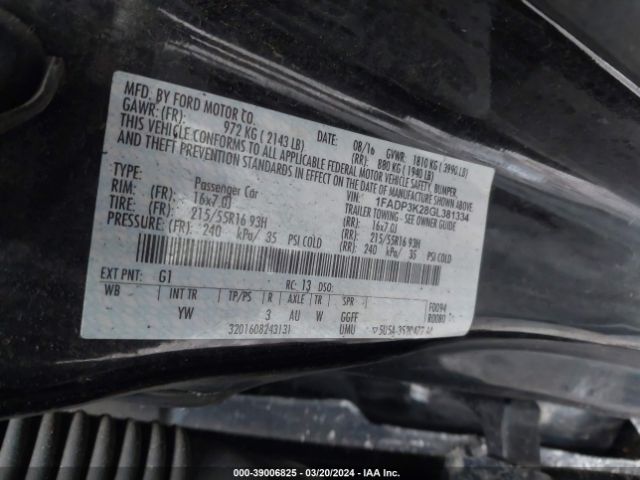 1FADP3K28GL381334 Ford FOCUS SE