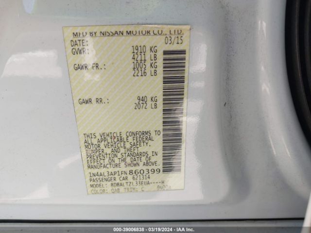 1N4AL3AP1FN860399 Nissan Altima 2.5 Sl