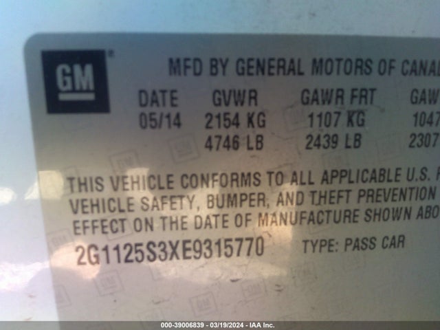 Chevrolet Impala 2lt 2014 2G1125S3XE9315770 Image 9