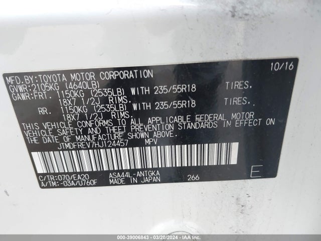 Toyota Rav4 Limited 2017 JTMDFREV7HJ124457 Image 9