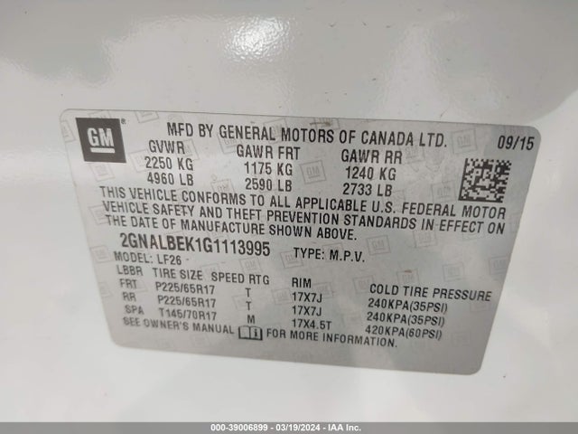 Chevrolet Equinox L 2016 2GNALBEK1G1113995 Image 9