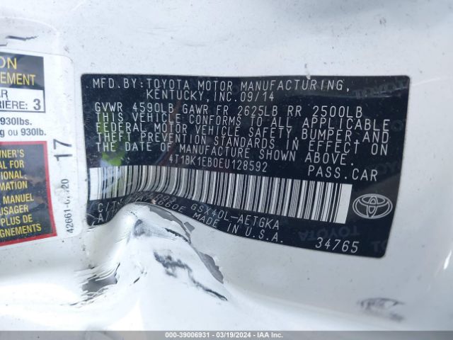 4T1BK1EB0EU128592 Toyota AVALON XLE