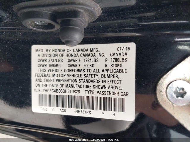 Honda Civic Lx-p 2016 2HGFC4B06GH310828 Image 9