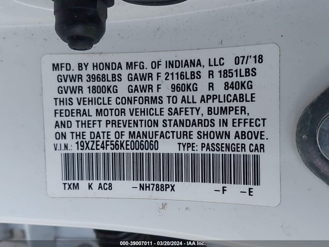 Honda INSIGHT EX 2019 19XZE4F56KE006060 Image 9