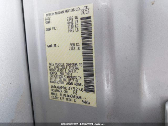 1N4AA6AP9HC379256 Nissan Maxima 3.5 Platinum/3.5 S/3.5 Sl/3.5 Sr/3.5 Sv