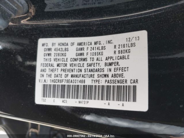 1HGCR6F79EA001466 Honda Accord Hybrid Touring