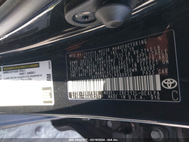 Toyota COROLLA LE 2020 5YFEPRAE7LP080956 Image 9