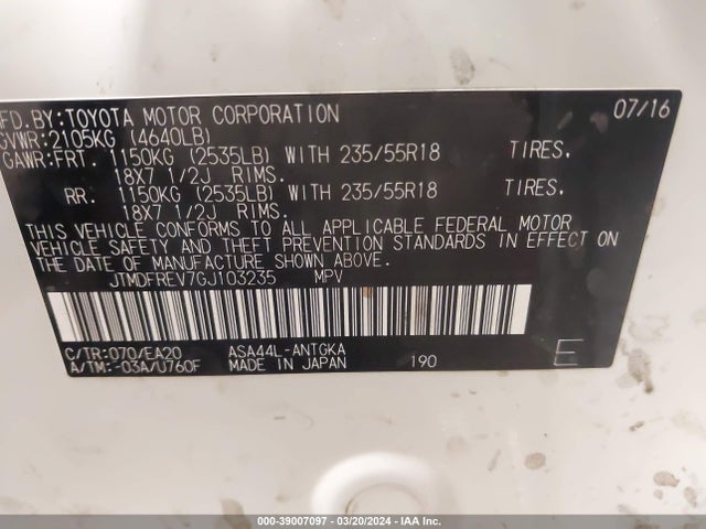 Toyota Rav4 Limited 2016 JTMDFREV7GJ103235 Image 9