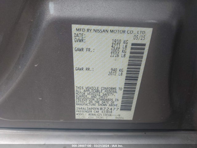 Nissan Altima 2.5 S 2015 1N4AL3AP0FN872477 Image 9