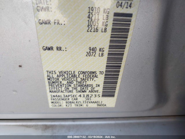 Nissan Altima 2.5 S 2014 1N4AL3AP5EC418235 Image 9