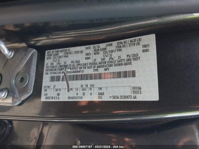 Ford ESCAPE SE 2017 1FMCU0GD2HUA69413 Image 9
